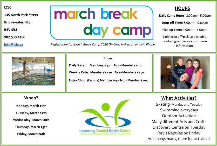 Lunenburg County Lifestyle Centre Come Join us for March Break 2020