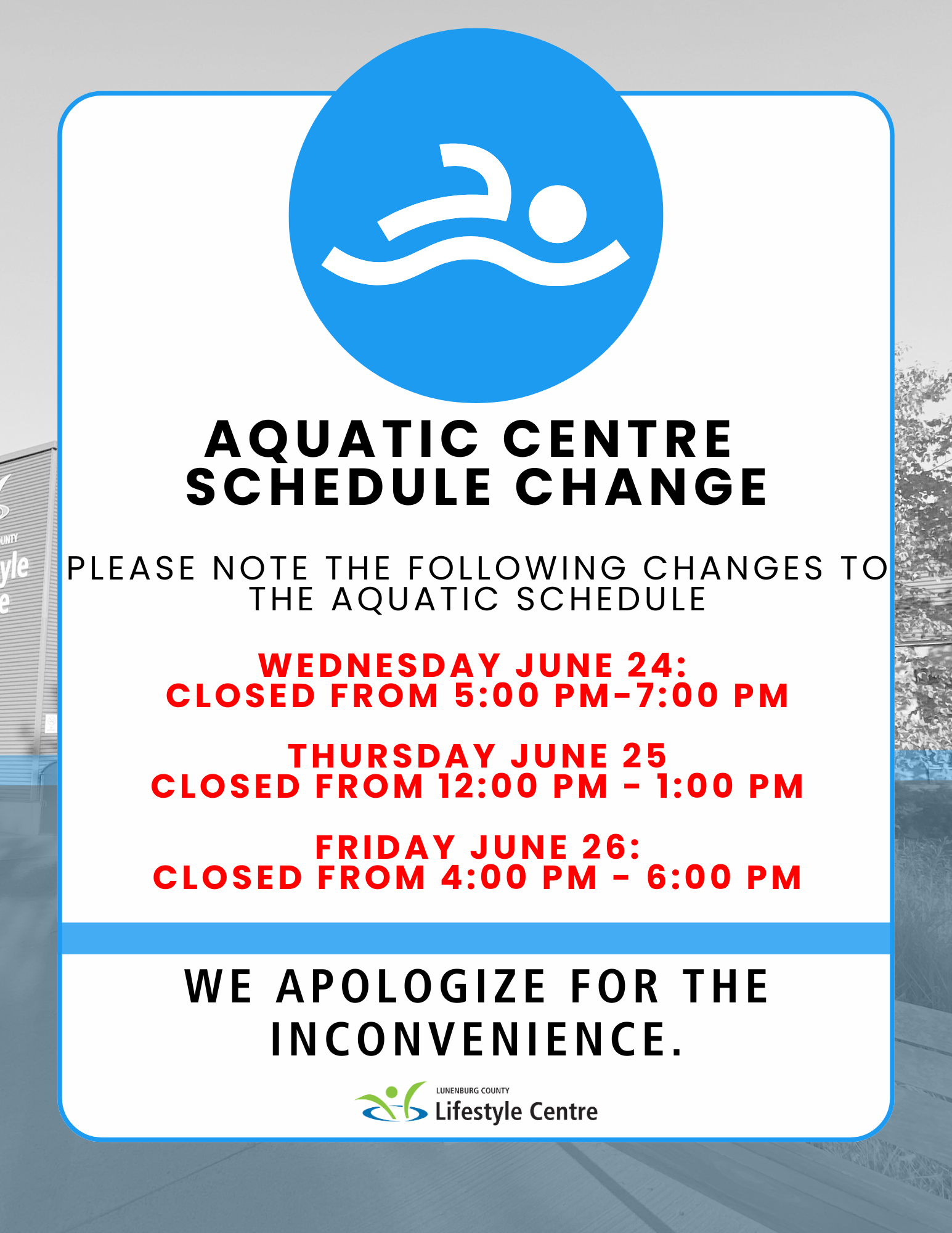 Aquatic Centre Schedule Change 2